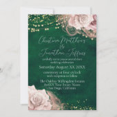 ロマンチックな水彩画のバラのエメラルドグリーンのウェディング 招待状 (正面)