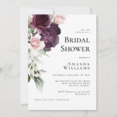 ロマンチックな水彩画のバラのボタニカル ブライダルシャワー 招待状 (正面)