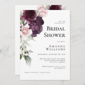 ロマンチックな水彩画のバラのボタニカル ブライダルシャワー 招待状 (正面/裏面)