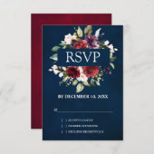 ロマンチックな水彩画のバーガンディレッドのブッシュローズの花束 出欠カード (正面/裏面)