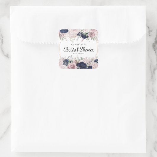 ロマンチックな水彩画のピンクのバラ ブライダルシャワーのお favors スクエアシール (バッグ)