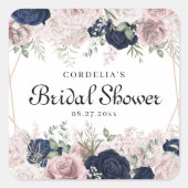 ロマンチックな水彩画のピンクのバラ ブライダルシャワーのお favors スクエアシール (正面)