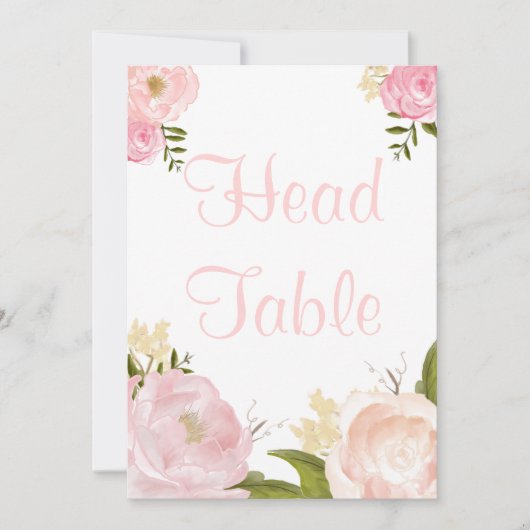 ロマンチックな水彩画のピンクの芍薬のヘッドテーブル 招待状 (正面)