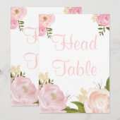ロマンチックな水彩画のピンクの芍薬のヘッドテーブル 招待状 (正面/裏面)