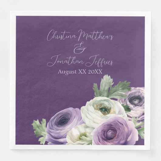 ロマンチックな水彩画のラナンキュラス　ダークパープル (正面)