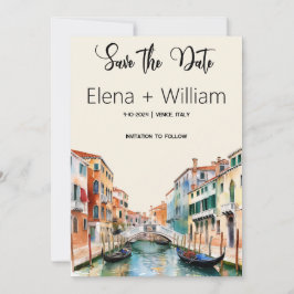 ロマンチックな水彩画のヴェネツィア イタリア　保存の日 招待状