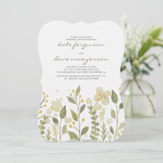 ロマンチックな水彩画の庭の花のリハーサルの夕食 招待状 (スタンド正面)