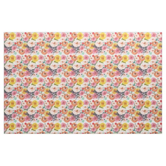 ロマンチックな水彩画の庭の花柄 ファブリック (ファットクウォーター)