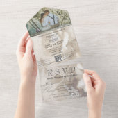 ロマンチックな水彩画の白いバラのQRコード オールインワン招待状 (貼ってはがせる)