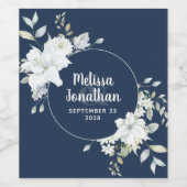 ロマンチックな水彩画の白い花のウェディングカスタム ワインラベル (シングルラベル)