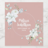 ロマンチックな水彩画の白い花のウェディングカスタム ワインラベル (シングルラベル)