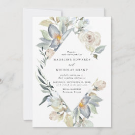 ロマンチックな水彩画の白と青の花のウェディング 招待状