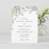 ロマンチックな水彩画の白と青の花のウェディング 招待状 (スタンド正面)