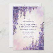 ロマンチックな水彩画の紫の庭園での結婚式 招待状 (正面)