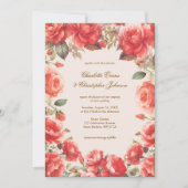 ロマンチックな水彩画の赤いバラの花のウェディング 招待状 (正面)