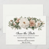 ロマンチックな水彩画を添えたエレガントな「Save the Date」 招待状 (正面/裏面)