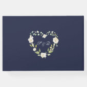 ロマンチックな水彩白い花ネイビー結婚ズ ゲストブック (裏面)