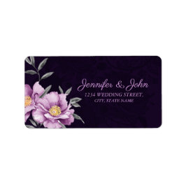 ロマンチックな水彩紫の牡丹結婚の住所 ラベル
