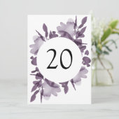 ロマンチックな水彩花のアメシストテーブルナンバー 招待状 (スタンド正面)