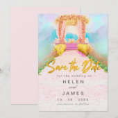 ロマンチックな水彩花のアーチ Save the Date セーブザデート (正面/裏面)