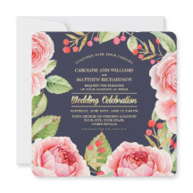 ロマンチックな水彩花のネイビーブルー結婚式