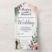 ロマンチックな水彩花嫁と花婿のウェディング オールインワン招待状 (内側)