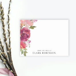 ロマンチックな水彩花束の机から ポストイット