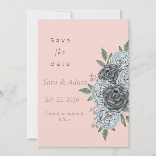 ロマンチックな水彩花柄のSave the Date セーブザデート (正面)