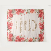 ロマンチックな水彩赤いバラ結婚の歓迎 タペストリー (正面(横))