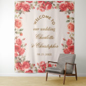 ロマンチックな水彩赤いバラ結婚の歓迎 タペストリー (インサイチュ)