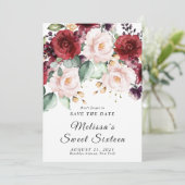 ロマンチックな水彩 ワインレッド セーブ・ザ・デート 招待状 (スタンド正面)