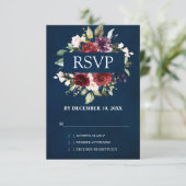 ロマンチックな水彩 ワインレッド ブルッシュ ローズ フラワーリング 出欠カード (スタンド正面)