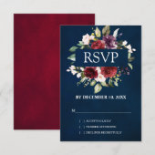 ロマンチックな水彩 ワインレッド ブルッシュ ローズ フローラル 出欠カード (正面/裏面)