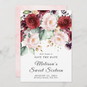 ロマンチックな水彩 ワインレッド Save the date 招待状 (正面/裏面)