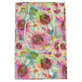 ロマンチックな水色のひまわり ミディアムペーパーバッグ (正面)