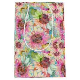 ロマンチックな水色のひまわり ミディアムペーパーバッグ