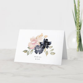 ロマンチックな水色のネイビー花模様結婚ズの折り畳み サンキューカード