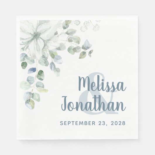 ロマンチックな水色のフローラ白結婚い花のn スタンダードランチョンナプキン (正面)