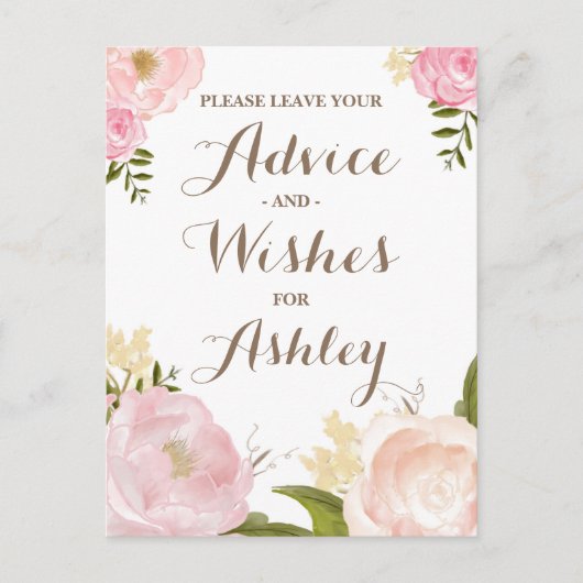 ロマンチックな水色の花を花嫁に迎える アドバイスカード (正面)
