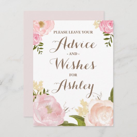 ロマンチックな水色の花を花嫁に迎える アドバイスカード (正面/裏面)