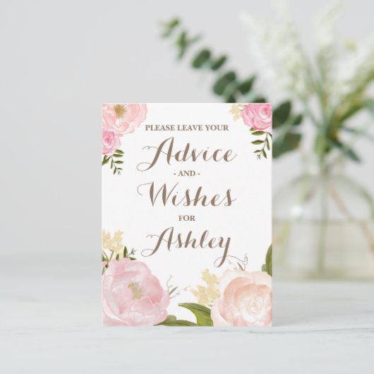 ロマンチックな水色の花を花嫁に迎える アドバイスカード (スタンド正面)