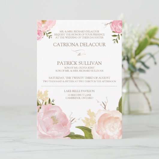 ロマンチックな水色の花結婚式招待状IV 招待状 (スタンド正面)