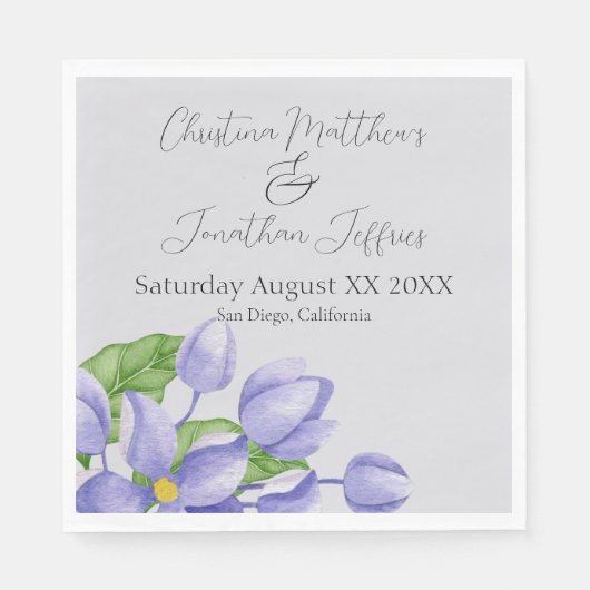ロマンチックな水色の薄紫花を紫に スタンダードランチョンナプキン (正面)