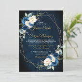 ロマンチックな水色ネイビーアイボリーフローラ幾何学的 招待状 (スタンド正面)