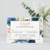 ロマンチックな水色ネイビーブルー赤面バラフローラ 出欠カード (スタンド正面)