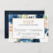 ロマンチックな水色ネイビーブルー赤面バラフローラ 出欠カード (正面/裏面)