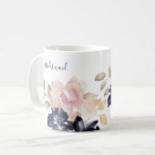 ロマンチックな水色ネイビー花模様ブライダルブライドメイド コーヒーマグカップ (正面左)