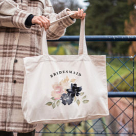 ロマンチックな水色ネイビー花模様ブライデスメイド トートバッグ