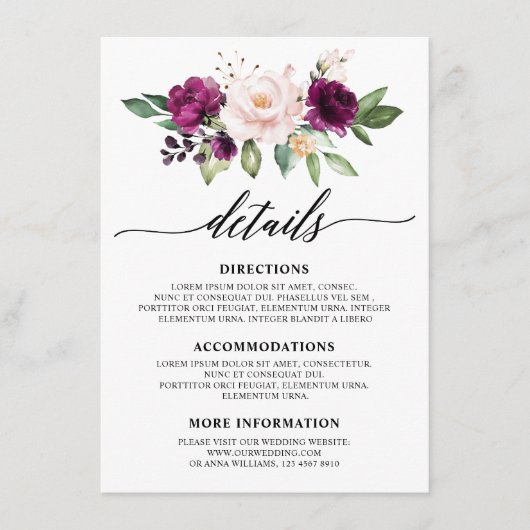 ロマンチックな水色パープルプラム赤面バラフローラ エンクロージャーカード (正面)