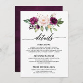 ロマンチックな水色パープルプラム赤面バラフローラ エンクロージャーカード (正面/裏面)